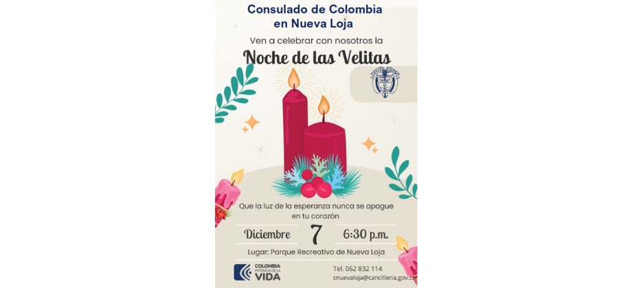 El Consulado de Colombia en Nueva Loja invita a celebrar la Noche de las Velitas el 7 de diciembre de 2023