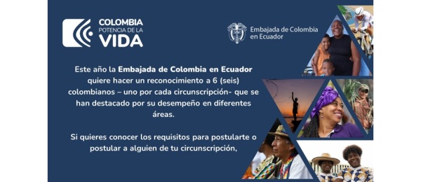 Abierta la convocatoria para colombianos destacados en Ecuador 2023 que se realizará del 7 de junio al 1 de julio
