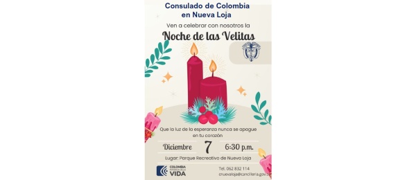 El Consulado de Colombia en Nueva Loja invita a celebrar la Noche de las Velitas el 7 de diciembre de 2023