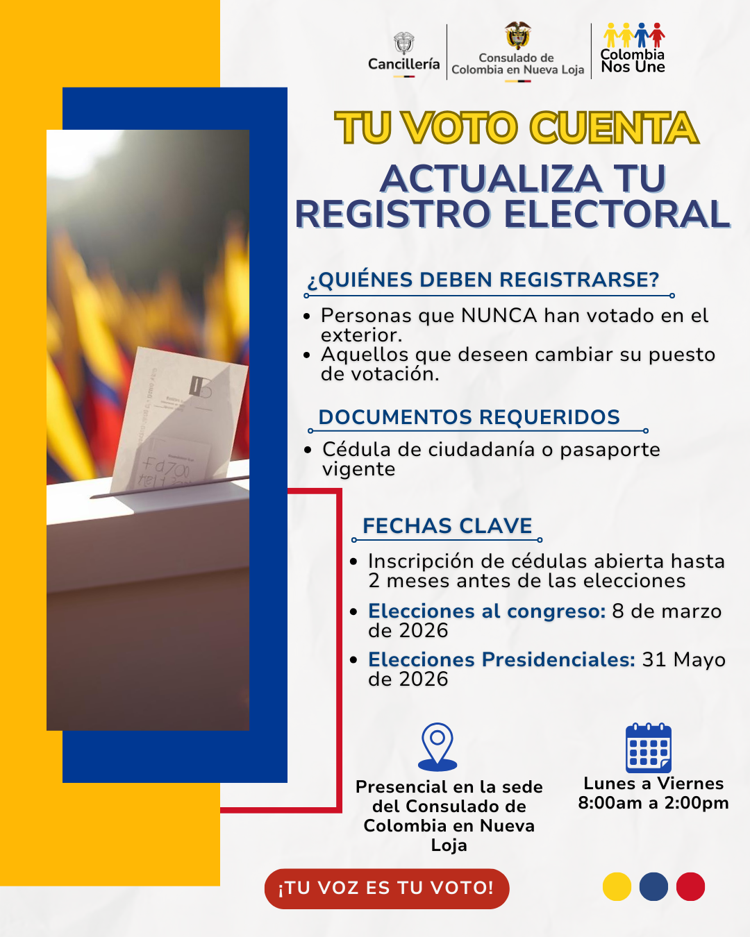 Inscriba su cédula para participar en las elecciones 2026