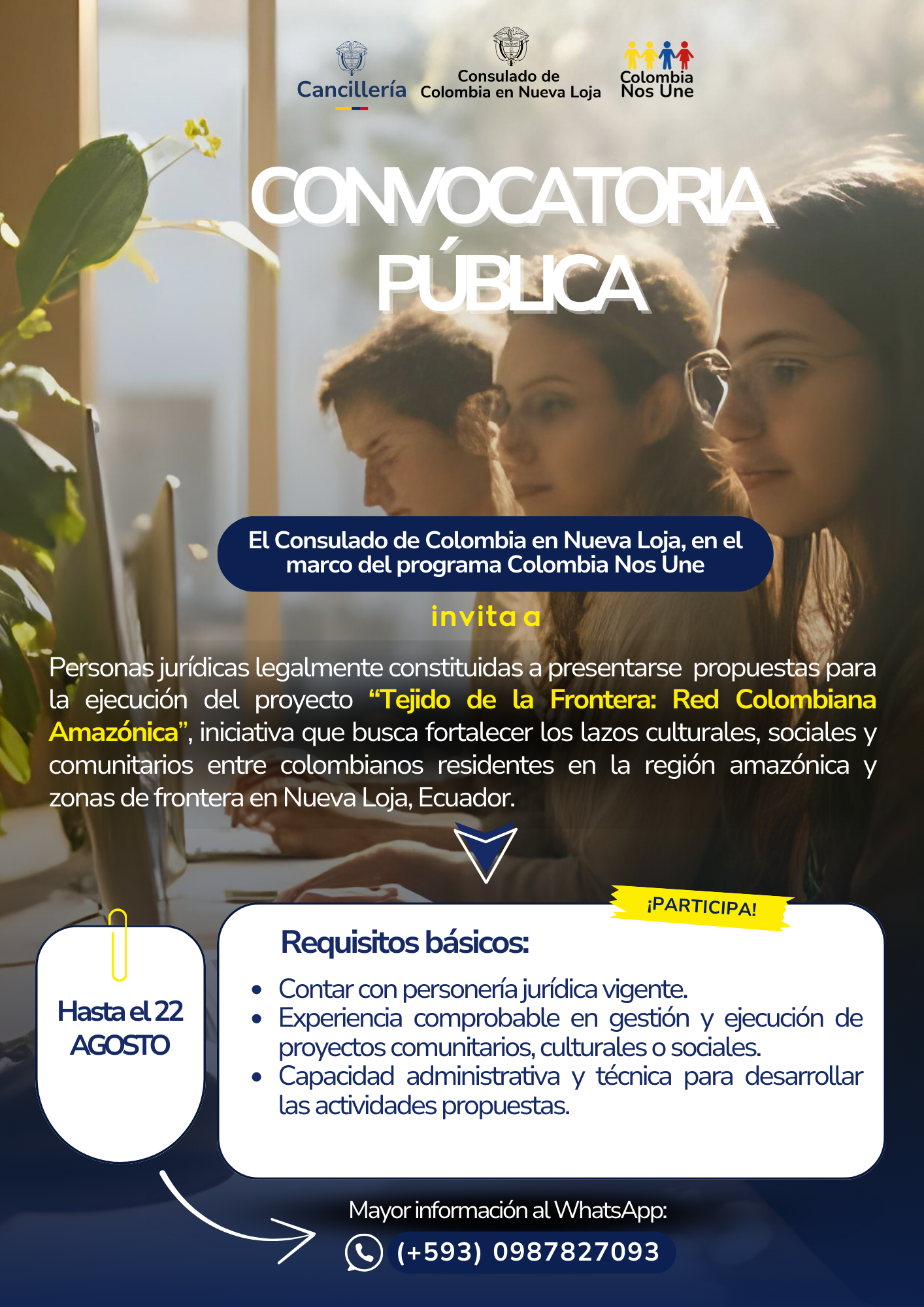 Consulado de Colombia en Nueva Loja abre convocatoria para ejecutar proyecto comunitario en la región amazónica