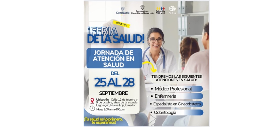 El Consulado de Colombia en Nueva Loja realizará una Feria de la Salud del 25 al 28 de septiembre de 2025