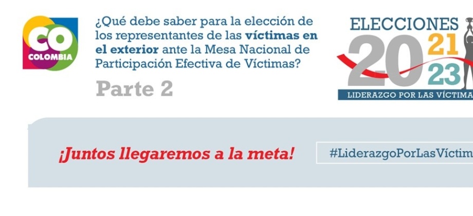 Si usted es sobreviviente del conflicto y se encuentra en el exterior, lo invitamos a informarse sobre la elección de representantes de víctimas en el exterior ante la Mesa Nacional de Participación Efectiva de Víctimas