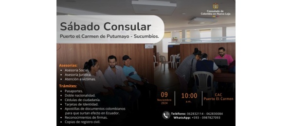 9 de noviembre del 2024 se realizará una jornada de Sábado Consular 